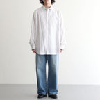 SIDOGRAS Brown Stripe L/S Oversized Regular Collar Shirt #WHITE [GM263-50345]
