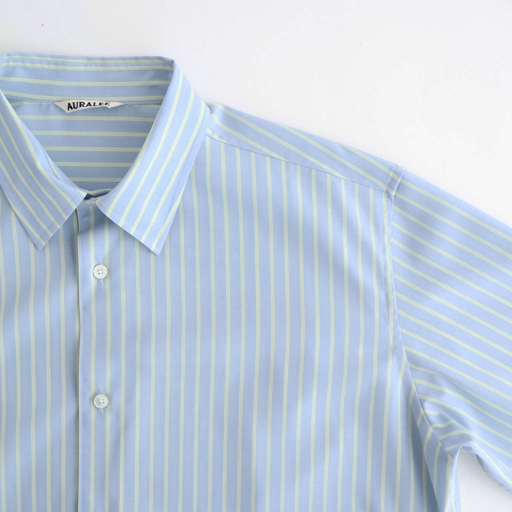 SUPER FINE WOOL STRIPE SHIRT #SAX BLUE LIME STRIPE [A26SS01WW]