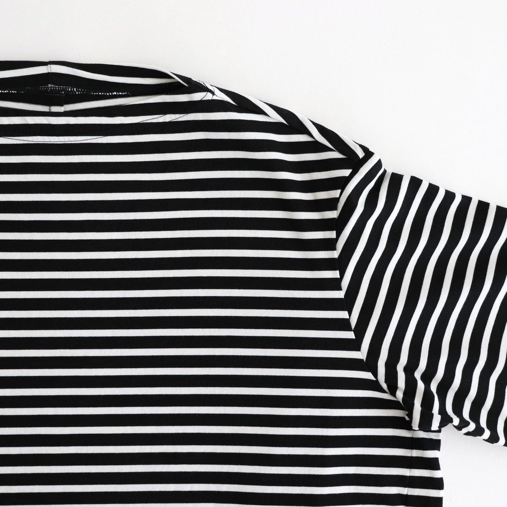 FBSBTF - 微強撚綿天竺 ボートネックロンT #98 BK base×WH bd [SN_FR0907TF]