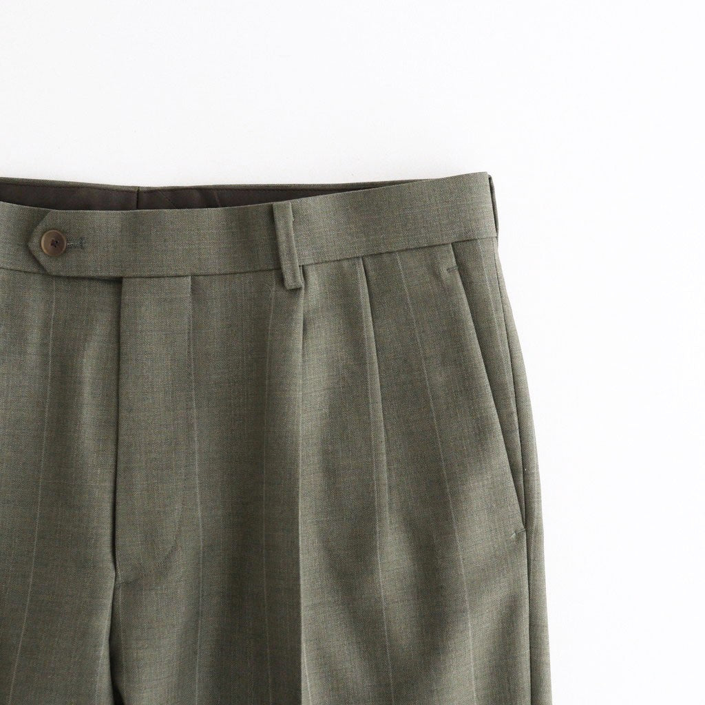 BLUEFACED WOOL TWO-TUCK SLACKS #OLIVE GRAY STRIPE [A26AP02BS]