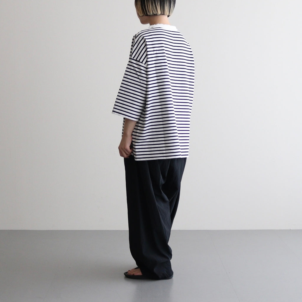 FOB6T - 微強撚綿天竺 6分袖カットソー #08 WH base×BK bd [SN_FR0902T6]