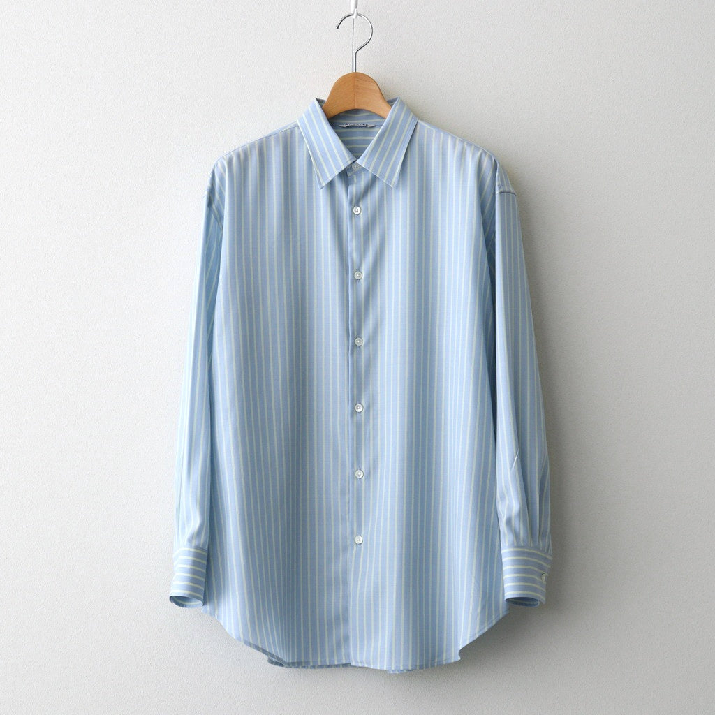 SUPER FINE WOOL STRIPE SHIRT #SAX BLUE LIME STRIPE [A26SS02WW]