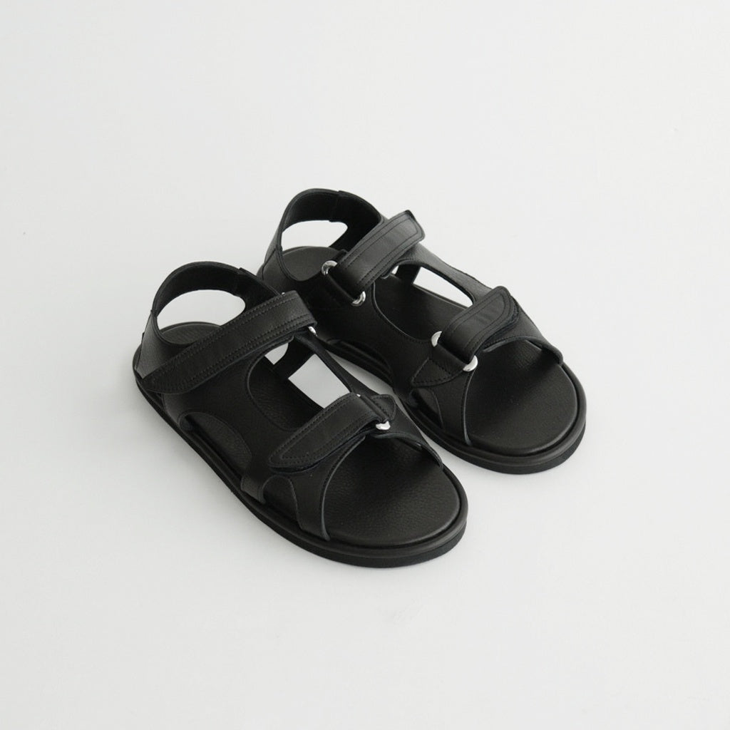 SOFT LEATHER DOUBLE STRAP SANDALS #BLACK [A26SS12QD]