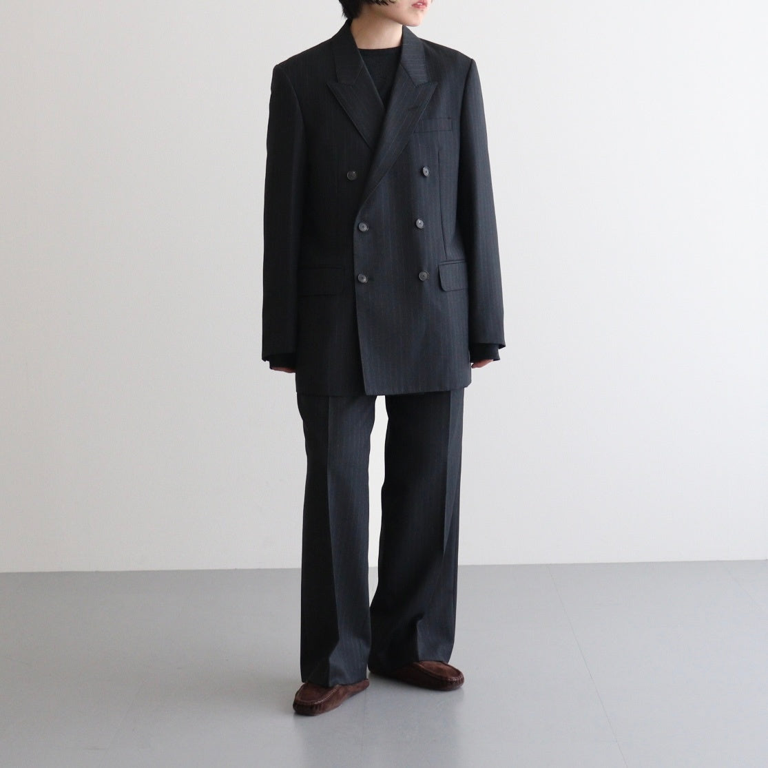 AURALEE BLUEFACED WOOL JACKET チャコール BLUEFACED WOOL DOUBLE-BREASTED JACKET #CHARCOAL NAVY STRIPE