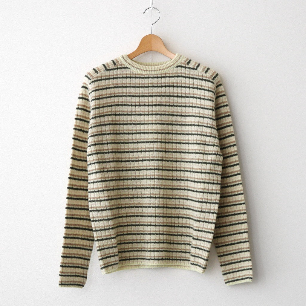 SHETLAND WOOL CASHMERE RIB KNIT P/O #IVORY STRIPE [A25AP01SB]