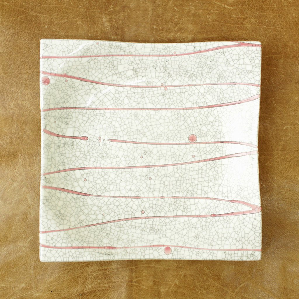 スクエア皿 大 #貫入 コーラル流し