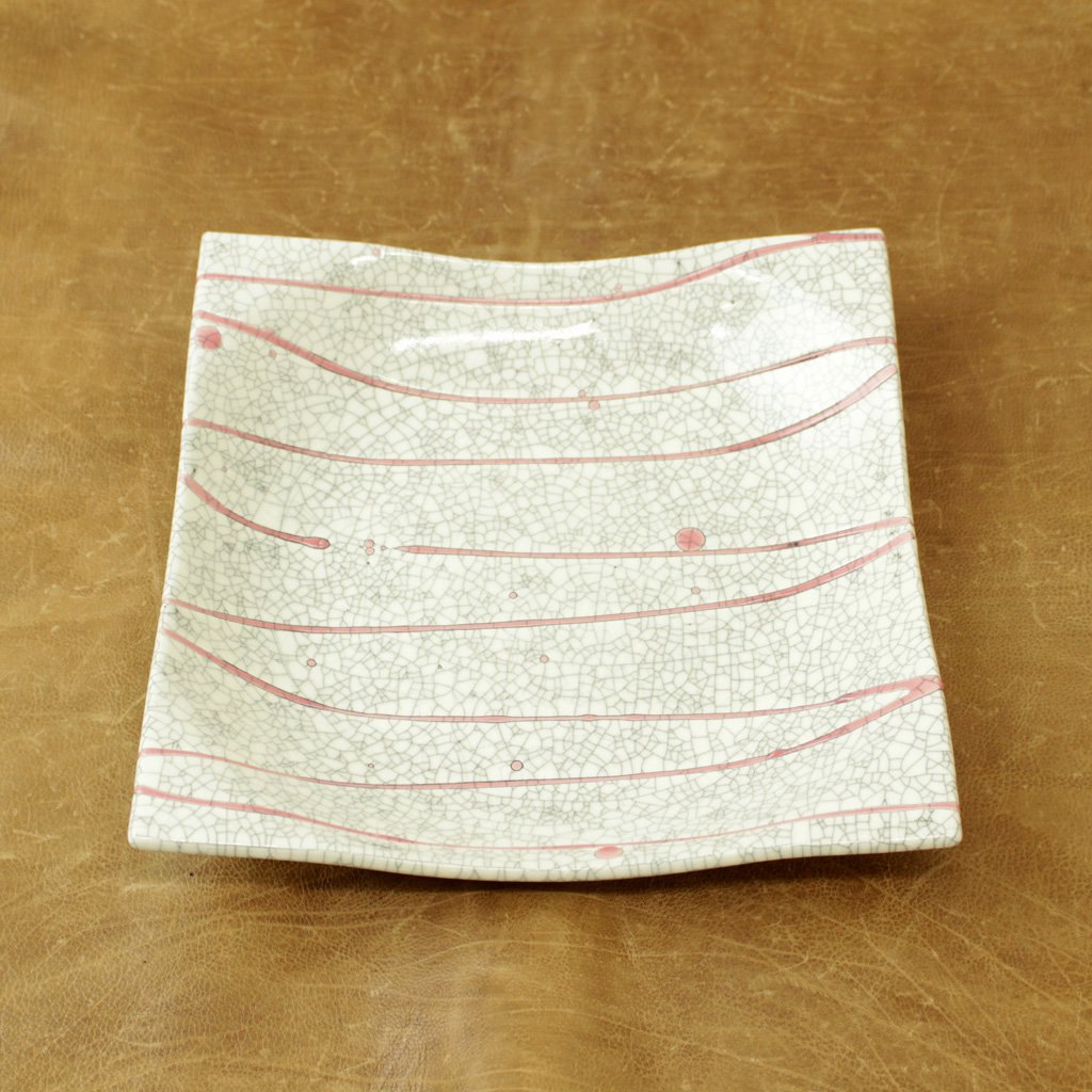 スクエア皿 大 #貫入 コーラル流し