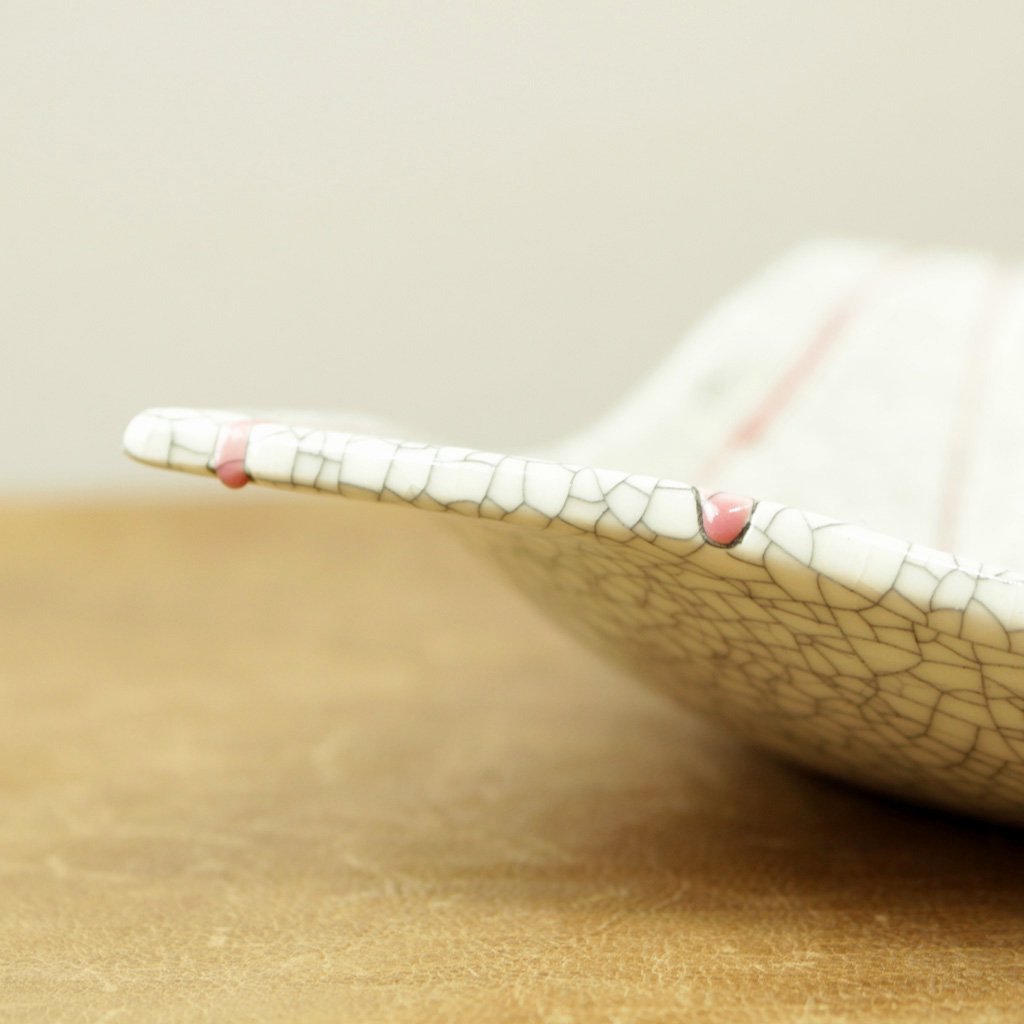 スクエア皿 大 #貫入 コーラル流し