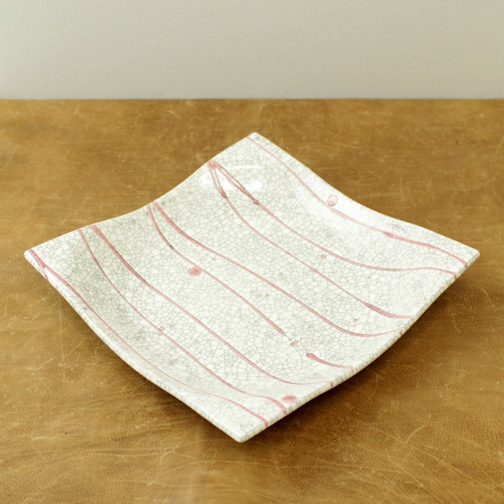 スクエア皿 大 #貫入 コーラル流し