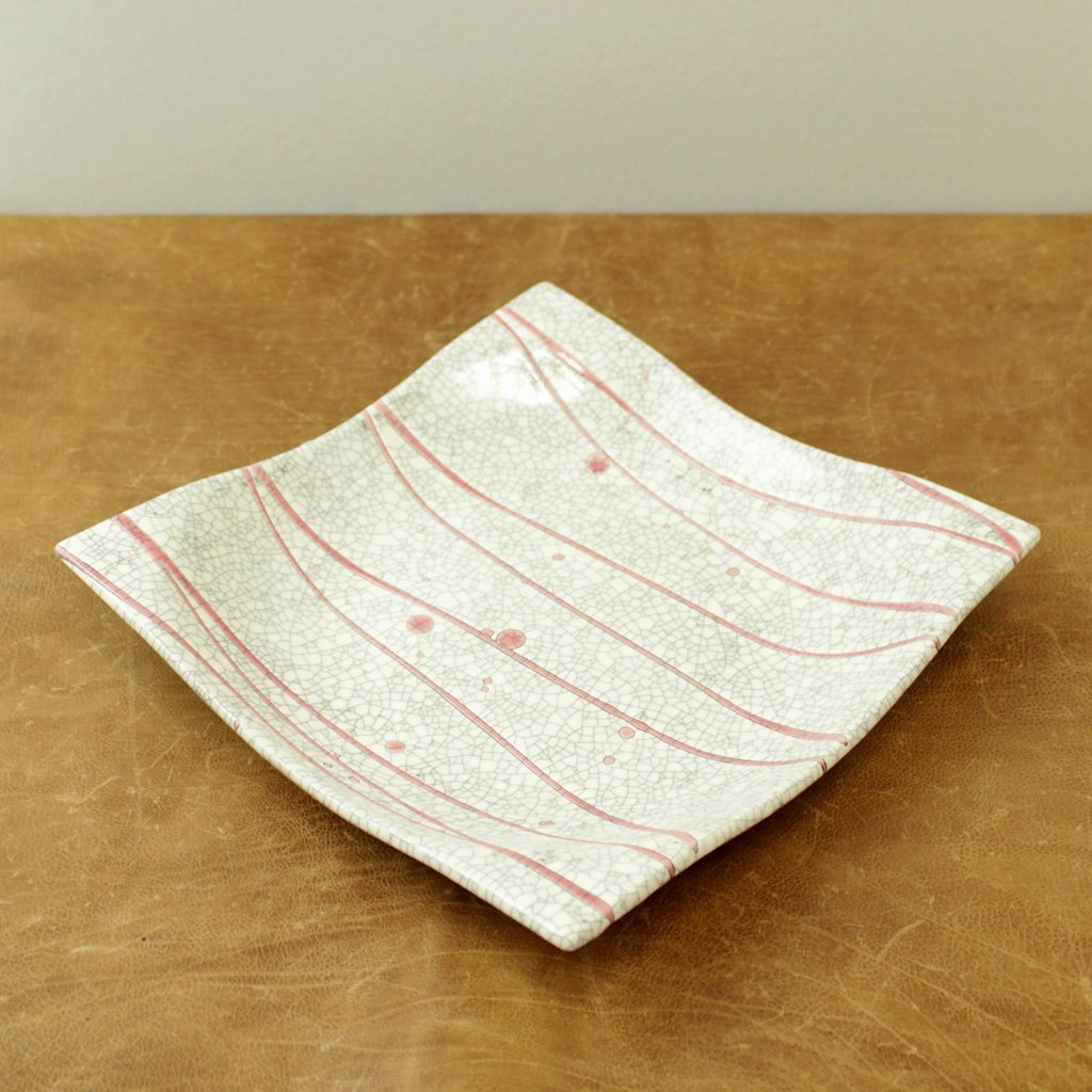 スクエア皿 大 #貫入 コーラル流し