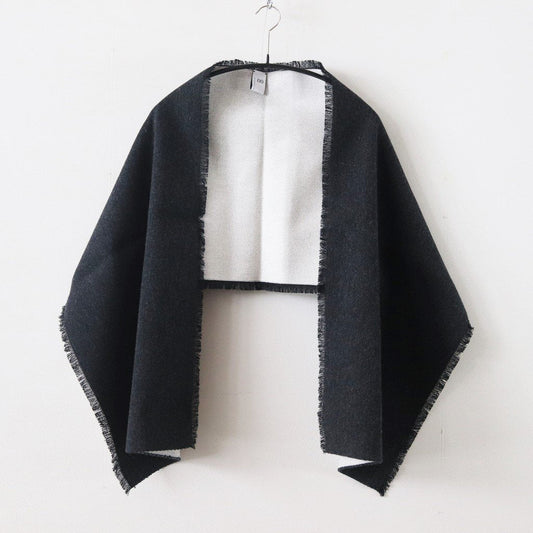 NRVST｜Lambs wool &amp; cotton heavy double cloth stole #DARK GREY&amp;OFF WHITE [A9-NC214SL]