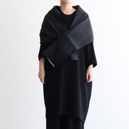 NRVST｜Lambs wool &amp; cotton heavy double cloth stole #DARK GREY&amp;OFF WHITE [A9-NC214SL]