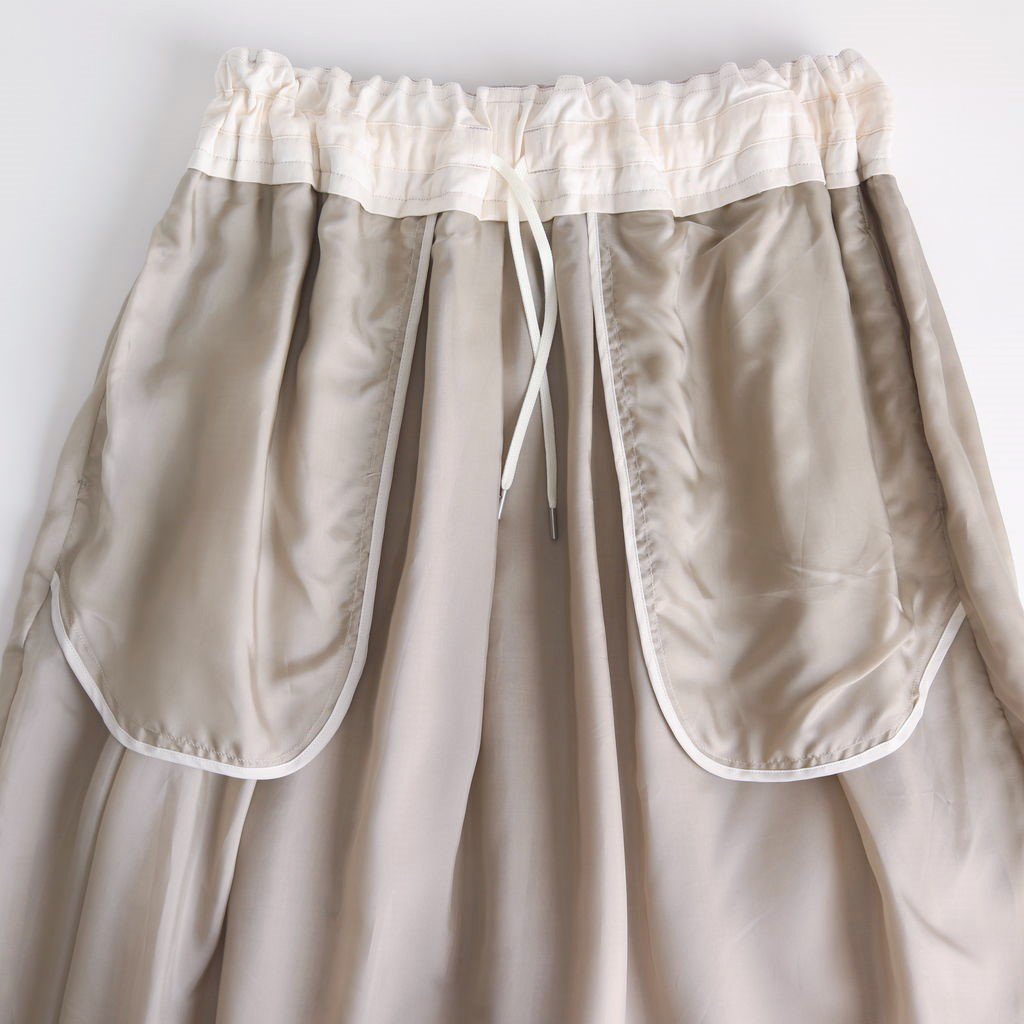 NGLSK｜トリアセテート&ポリエステルスラブボイル ギャザースカート #SMOKE BEIGE [S0-NC186SK]
