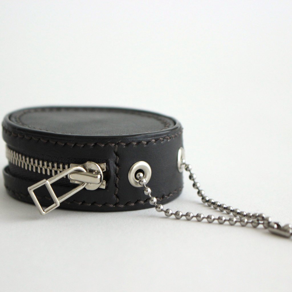 SMOOTHED COW LEATHER OVAL ZIP CASE #CHARCOAL [B01O_CO-15] _ ED