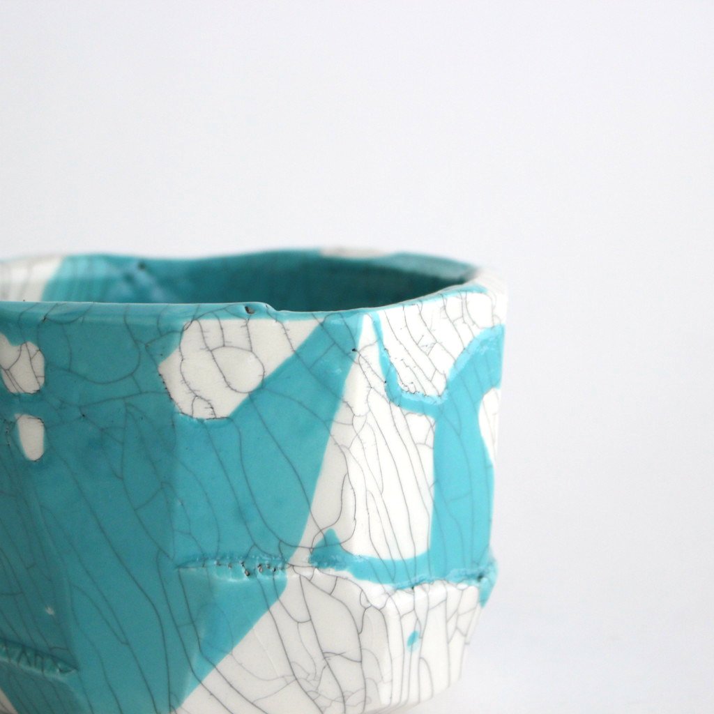植木鉢 for ciacura 中 貫入 ターコイズ流し #Ａ