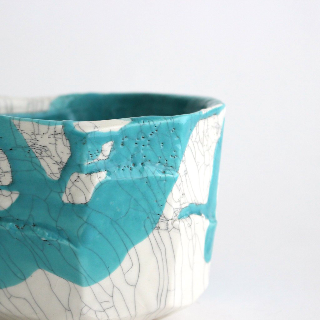 植木鉢 for ciacura 中 貫入 ターコイズ流し #B