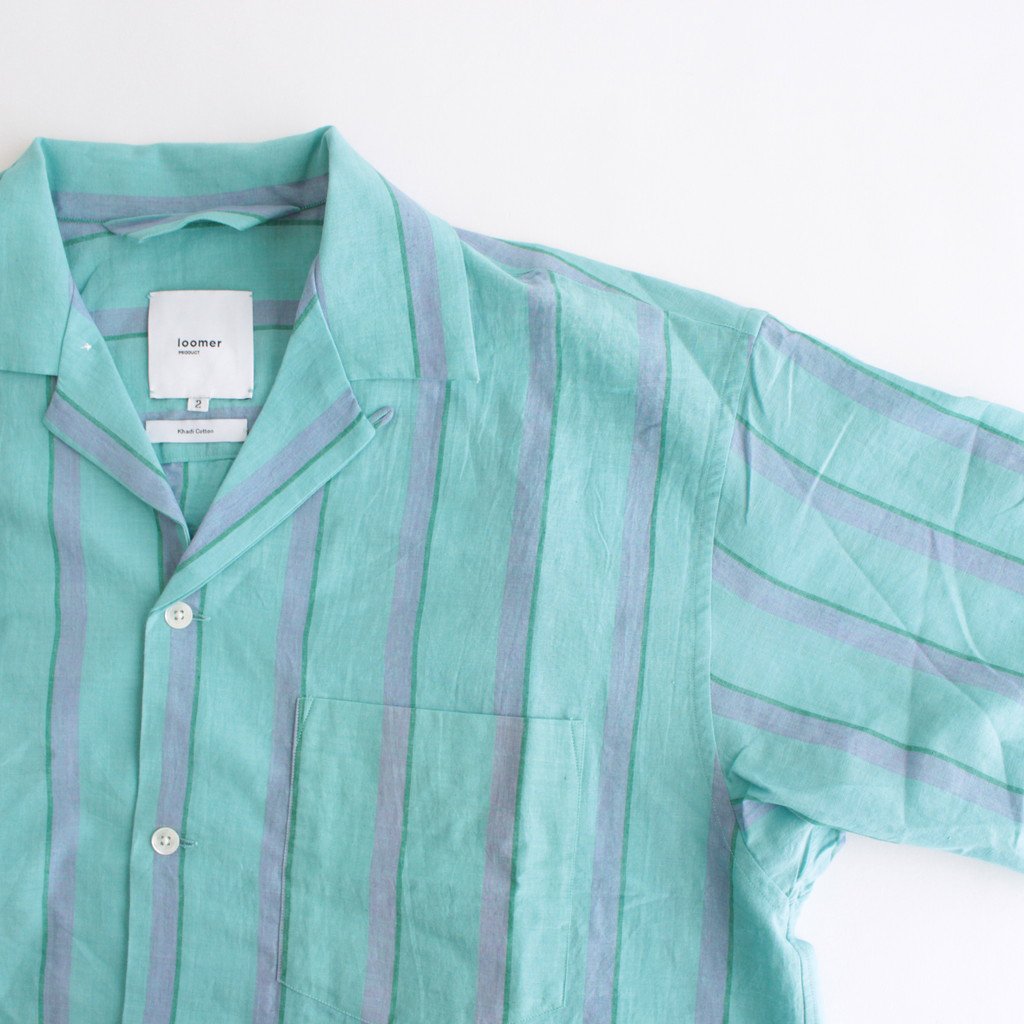 KHADI COTTON PAJAMA SHIRT #EMERALD GREEN STRIPE [PR22SS-SH020]