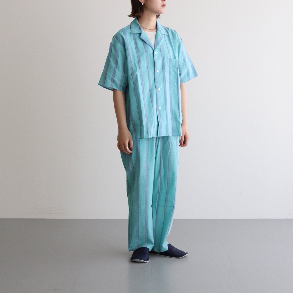 KHADI COTTON PAJAMA SHIRT #EMERALD GREEN STRIPE [PR22SS-SH020]