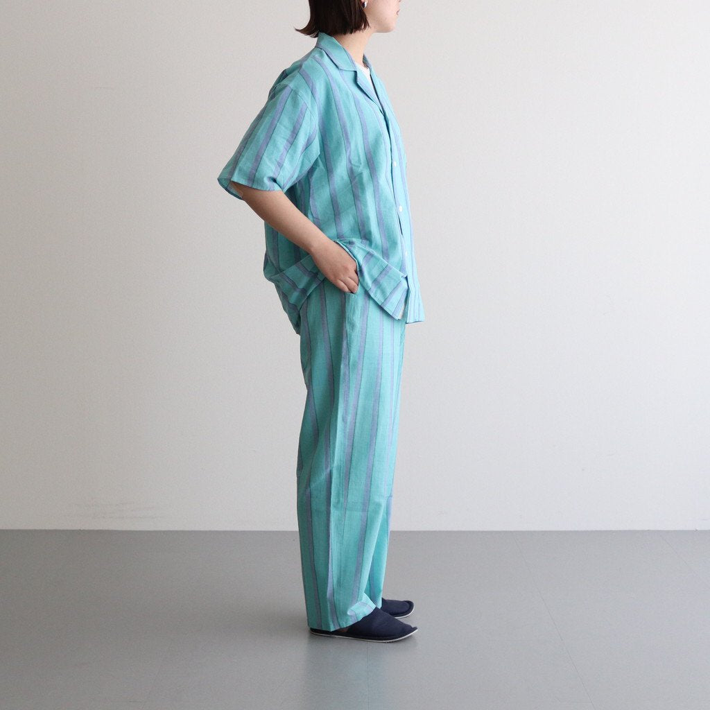 KHADI COTTON PAJAMA SHIRT #EMERALD GREEN STRIPE [PR22SS-SH020]