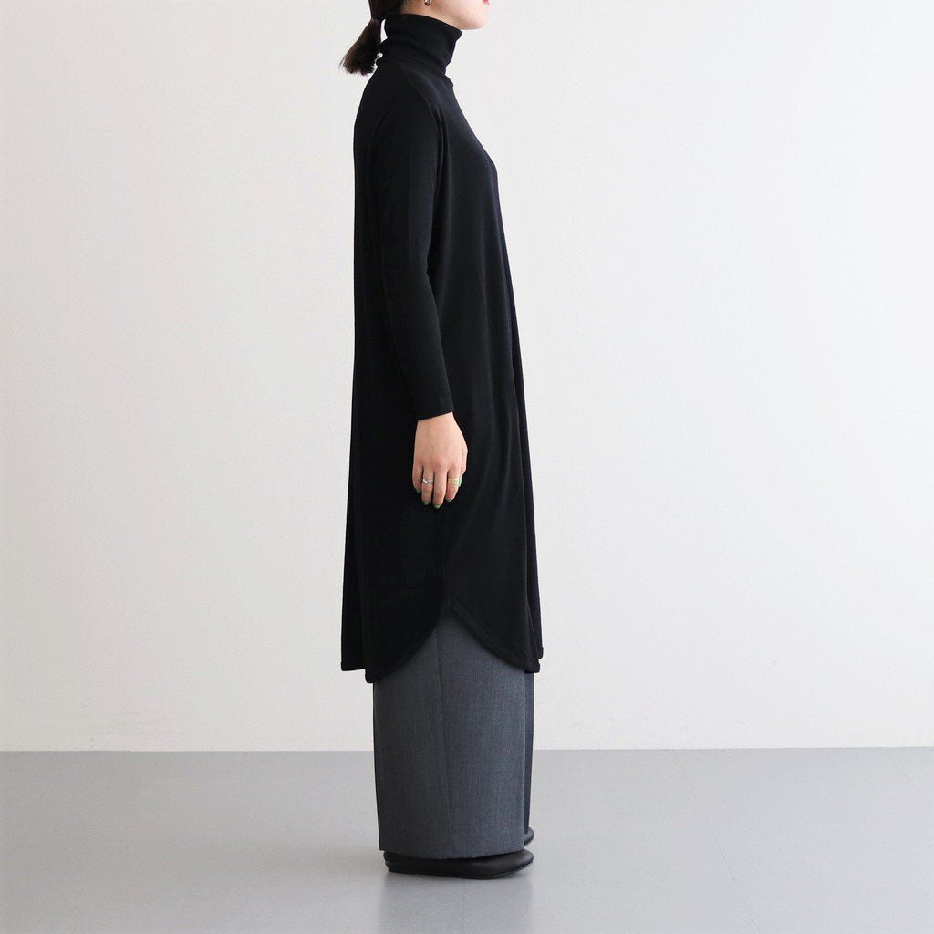 NTNTO｜2/72 オフスケールウール テレコ タートルネックスーパーロングワンピース #BLACK [A0_NC024TO]