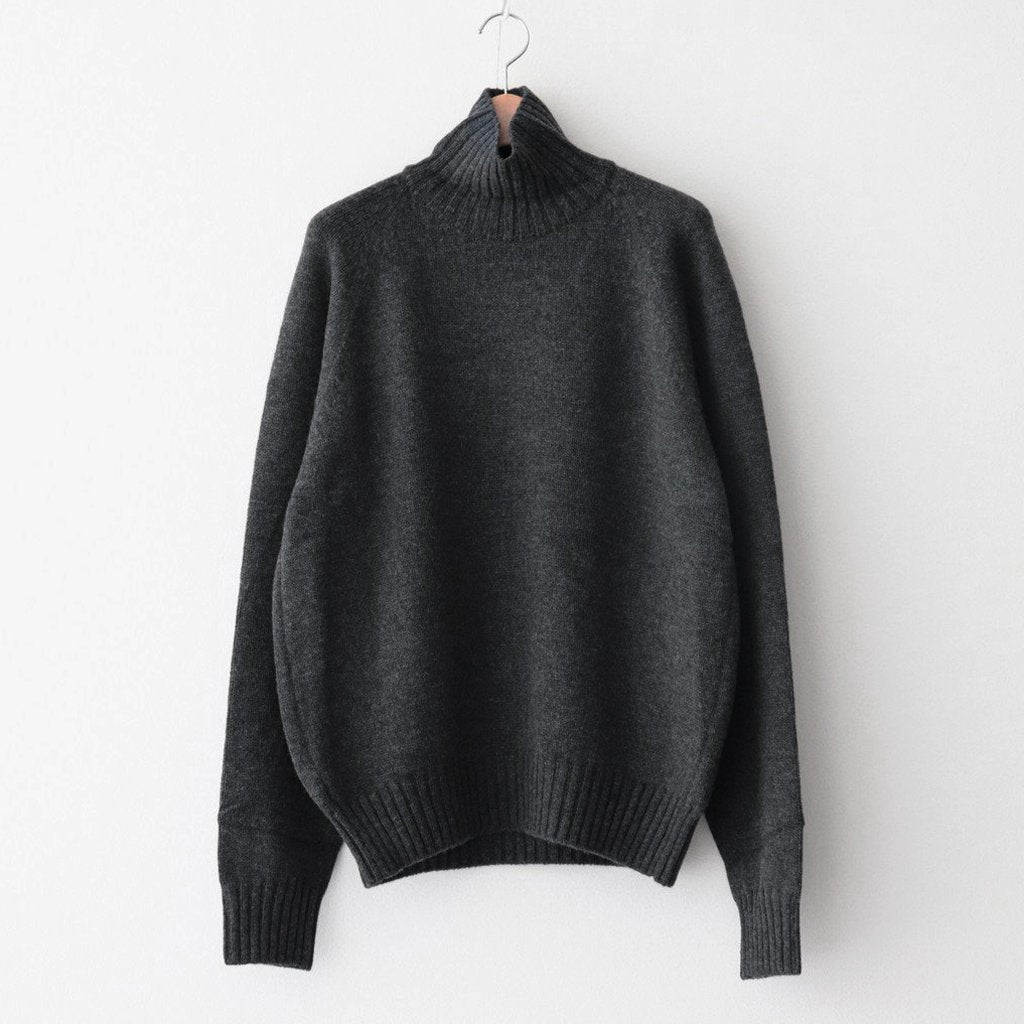 EX FINE LAMBS LOOSE HIGH NECK KNIT LS #CHARCOAL [ST.450]