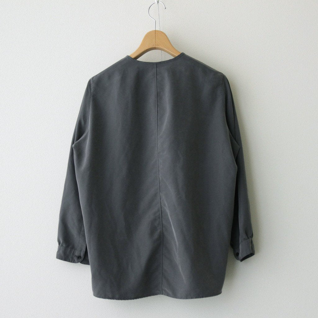 NNCSH | フィブリルレーヨン＆ポリエステル・シャツポプリン ノーカラーセミワイドシャツ #90 SLATE GREY [TG_NC0603SF]