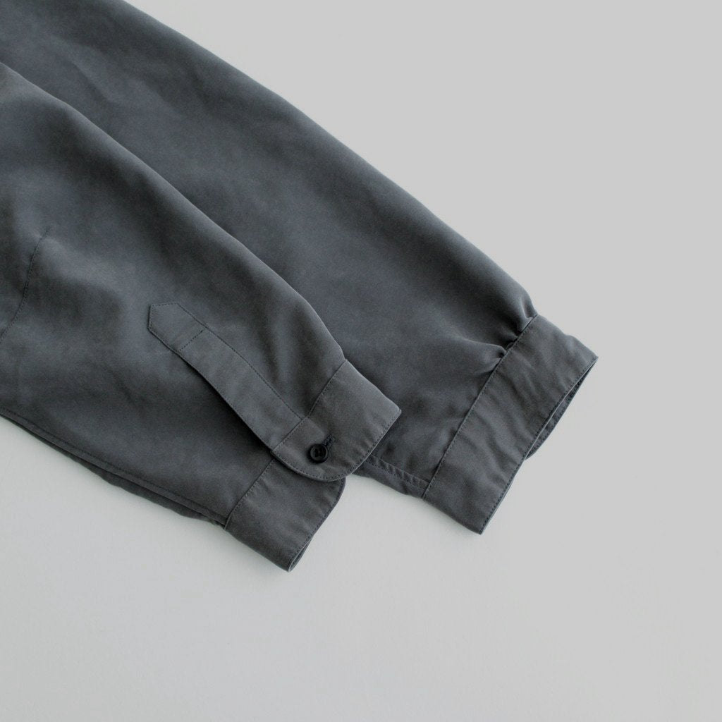 NNCSH | フィブリルレーヨン＆ポリエステル・シャツポプリン ノーカラーセミワイドシャツ #90 SLATE GREY [TG_NC0603SF]