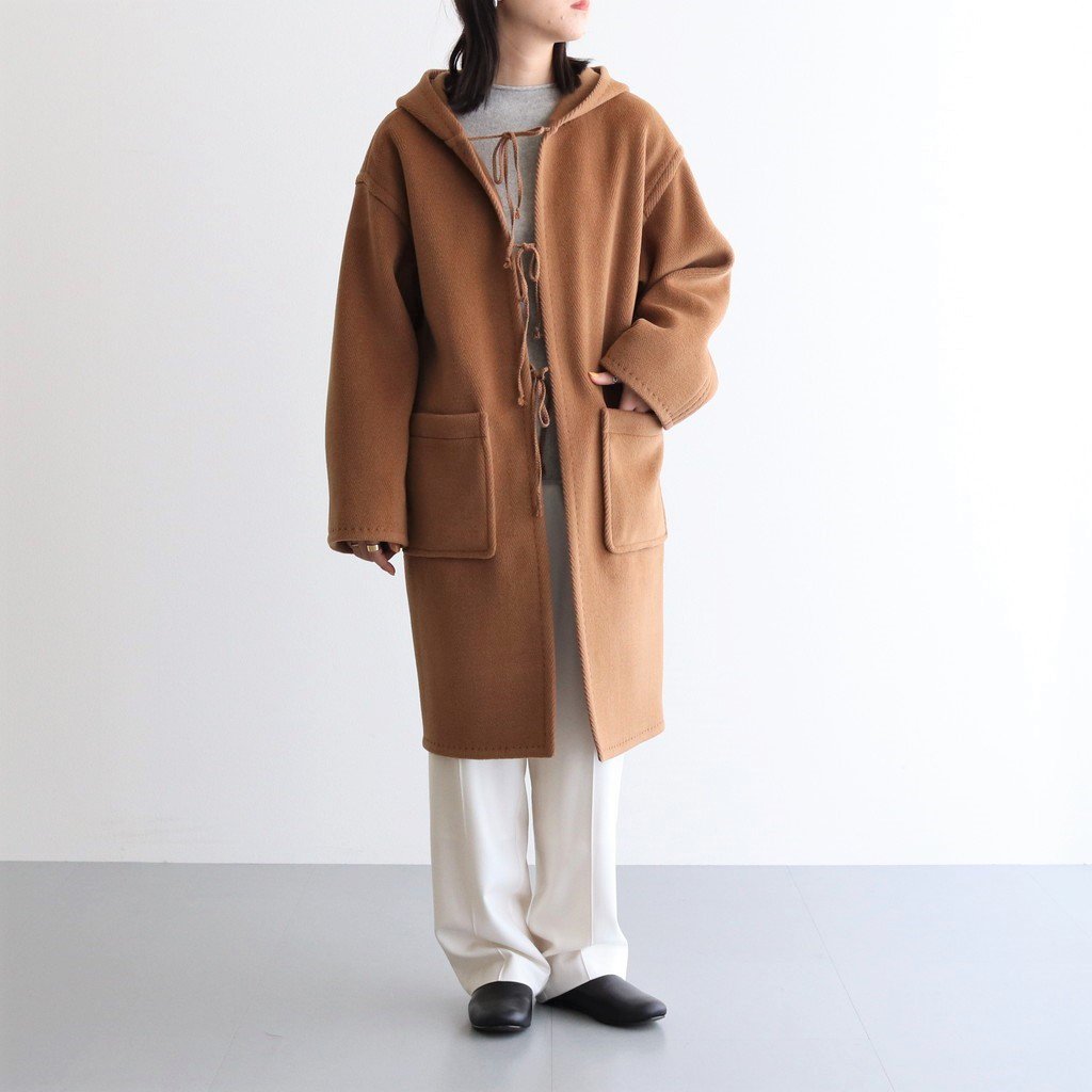 WOOL HERINGBONE PILE HOODED COAT #BROWN [A22AC02WH]