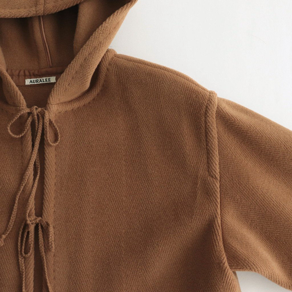 WOOL HERINGBONE PILE HOODED COAT #BROWN [A22AC02WH]