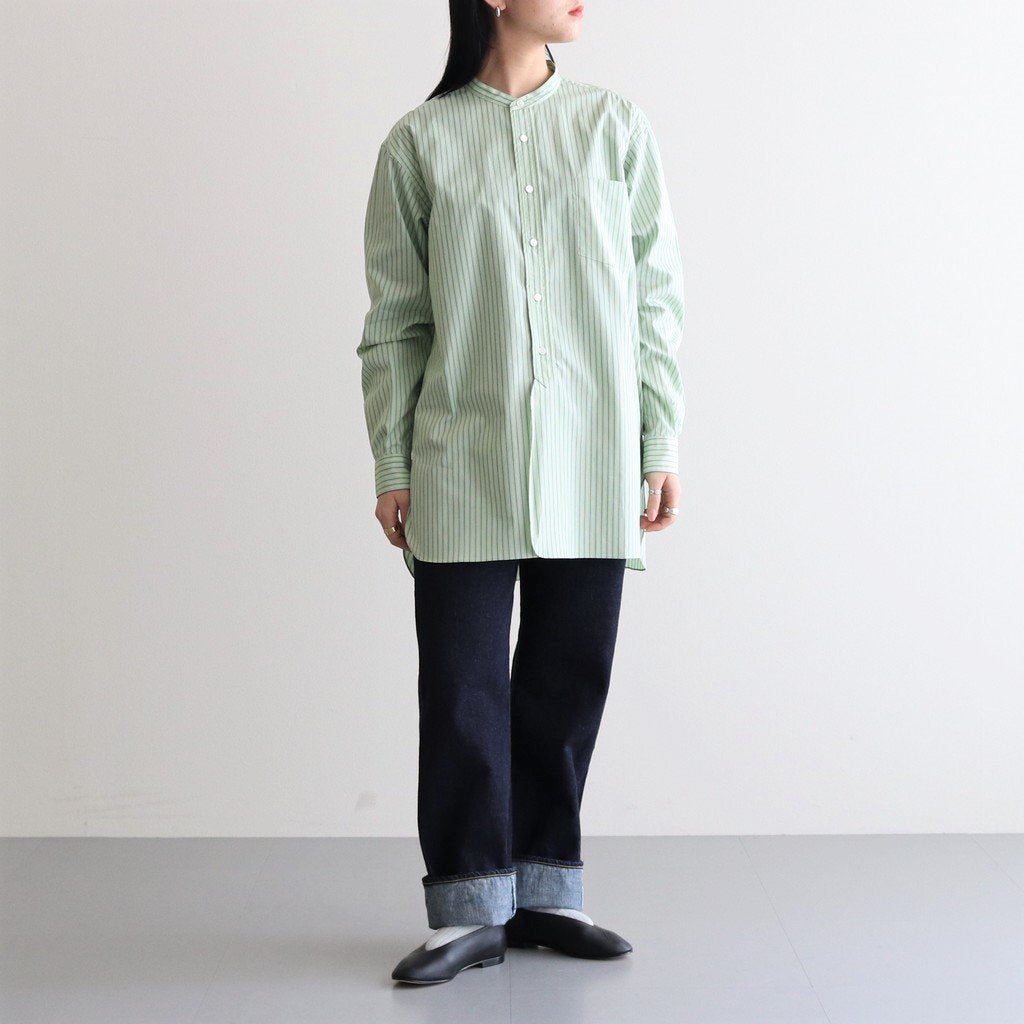 BAND COLLAR SHIRT STRIPE #GREEN [H2301-SH008] _ LENO | リノ – ciacura