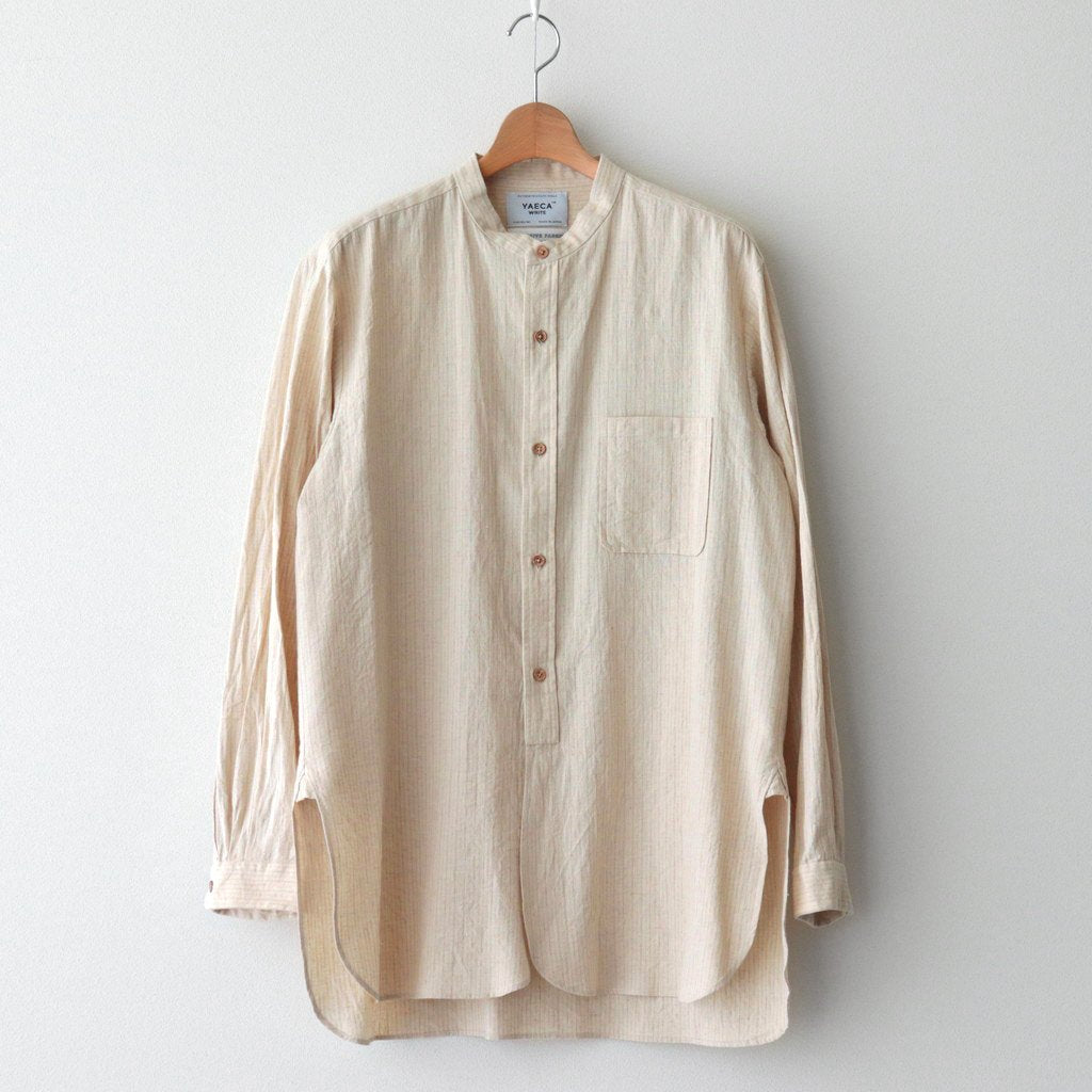BUTTON SHIRT STAND COLLAR P/O LONG #NATURAL ST [43104]