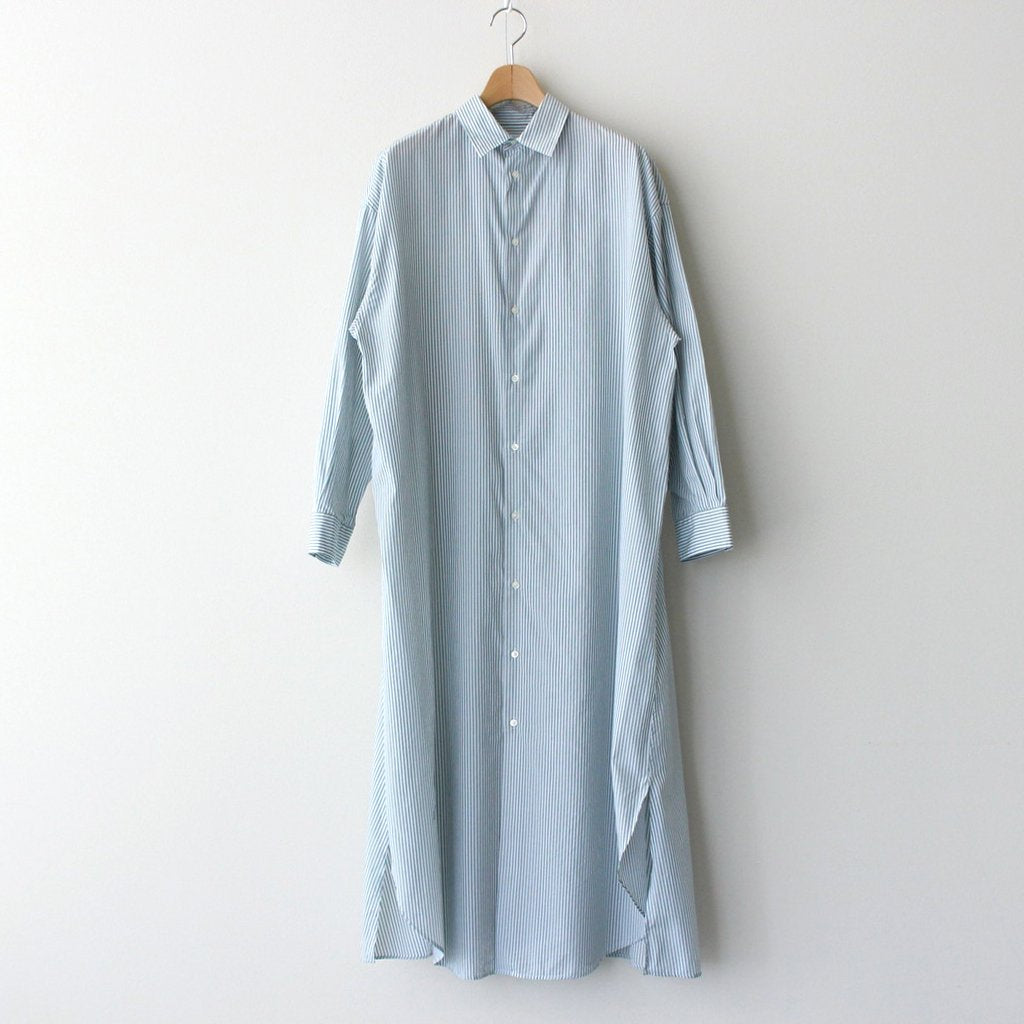 BROAD STRIPE REGULAR COLLAR OVERSIZED SHIRT DRESS #GREEN STRIPE [GL231-60220B]