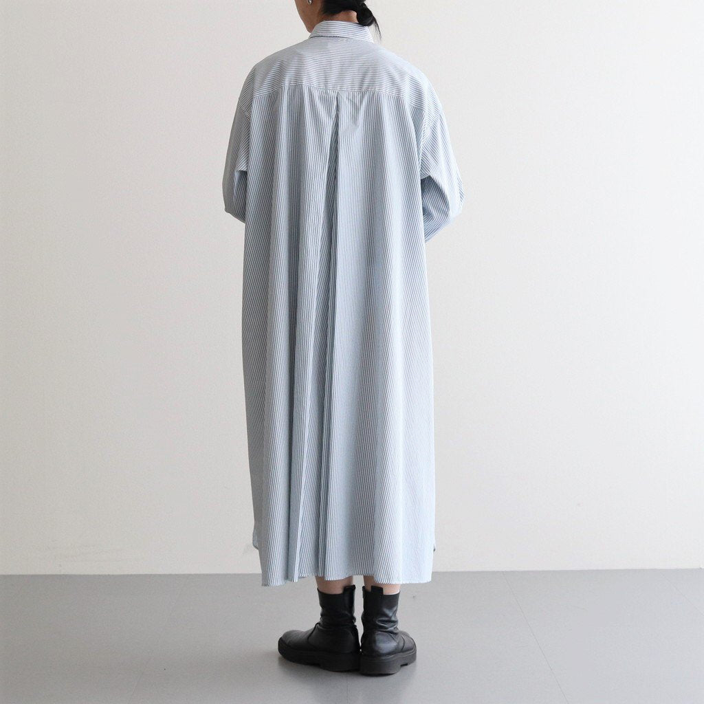 BROAD STRIPE REGULAR COLLAR OVERSIZED SHIRT DRESS #GREEN STRIPE [GL231-60220B]