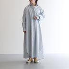 BROAD STRIPE REGULAR COLLAR OVERSIZED SHIRT DRESS #GREEN STRIPE [GL231-60220B]