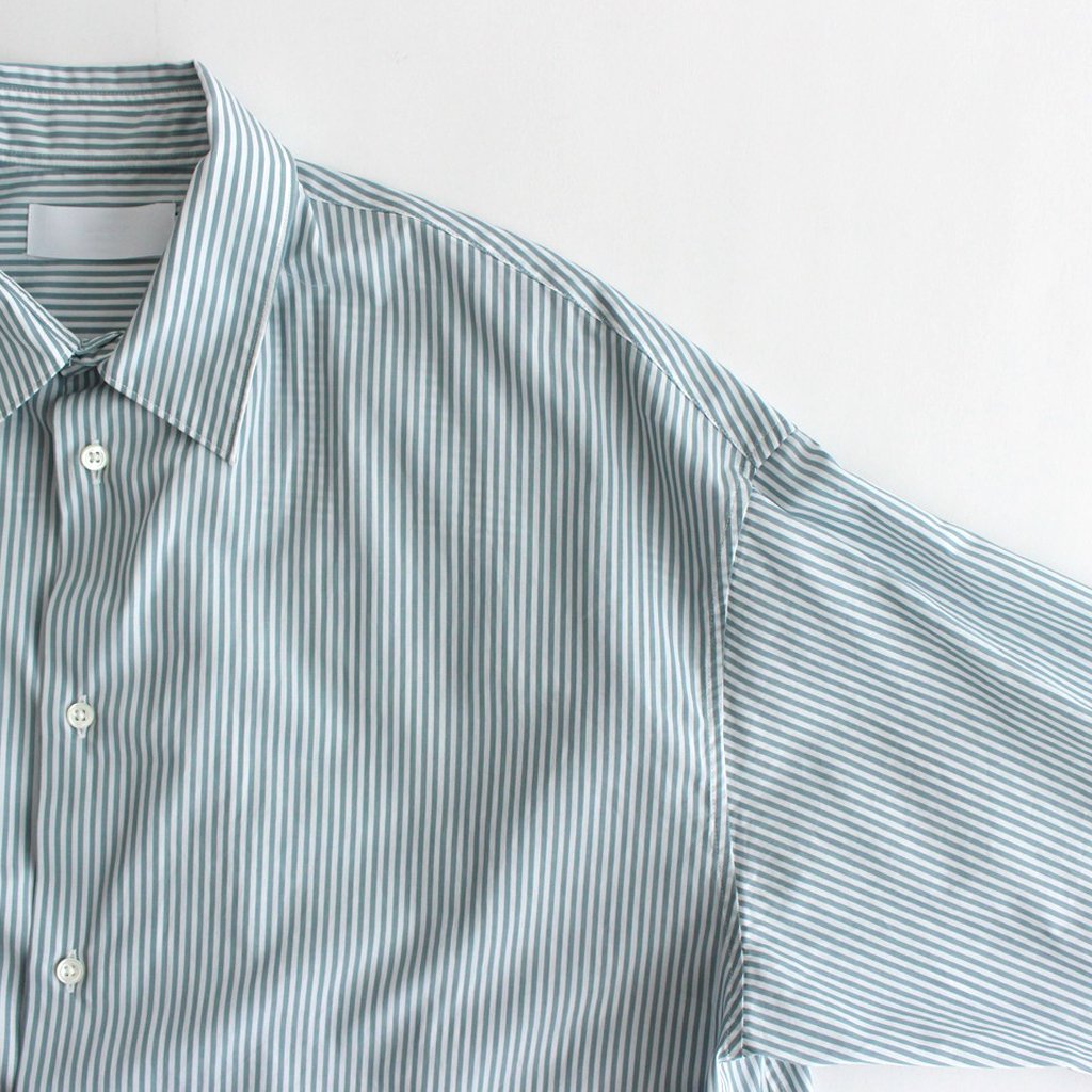 BROAD STRIPE REGULAR COLLAR OVERSIZED SHIRT DRESS #GREEN STRIPE [GL231-60220B]