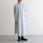 BROAD STRIPE REGULAR COLLAR OVERSIZED SHIRT DRESS #GREEN STRIPE [GL231-60220B]