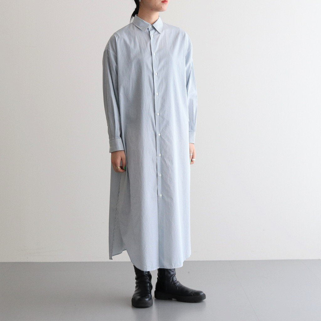 BROAD STRIPE REGULAR COLLAR OVERSIZED SHIRT DRESS #GREEN STRIPE [GL231-60220B]