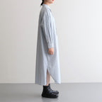BROAD STRIPE REGULAR COLLAR OVERSIZED SHIRT DRESS #GREEN STRIPE [GL231-60220B]