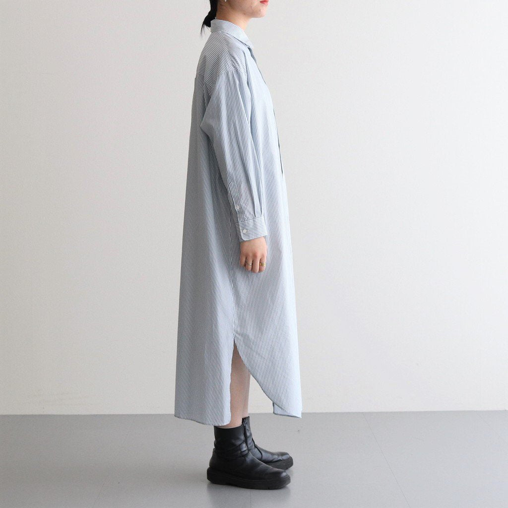 BROAD STRIPE REGULAR COLLAR OVERSIZED SHIRT DRESS #GREEN STRIPE [GL231-60220B]