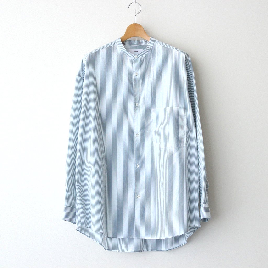 BROAD STRIPE L/S OVERSIZED BAND COLLAR SHIRT #GREEN STRIPE [GM231-50217B]