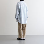 BROAD STRIPE L/S OVERSIZED BAND COLLAR SHIRT #GREEN STRIPE [GM231-50217B]