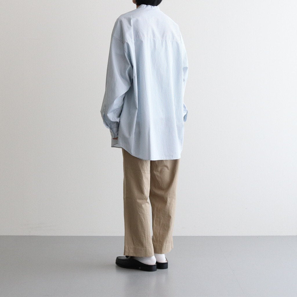 BROAD STRIPE L/S OVERSIZED BAND COLLAR SHIRT #GREEN STRIPE [GM231-50217B]