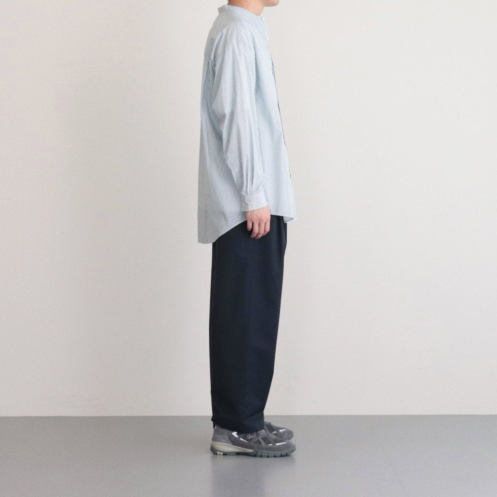 BROAD STRIPE L/S OVERSIZED BAND COLLAR SHIRT #GREEN STRIPE [GM231