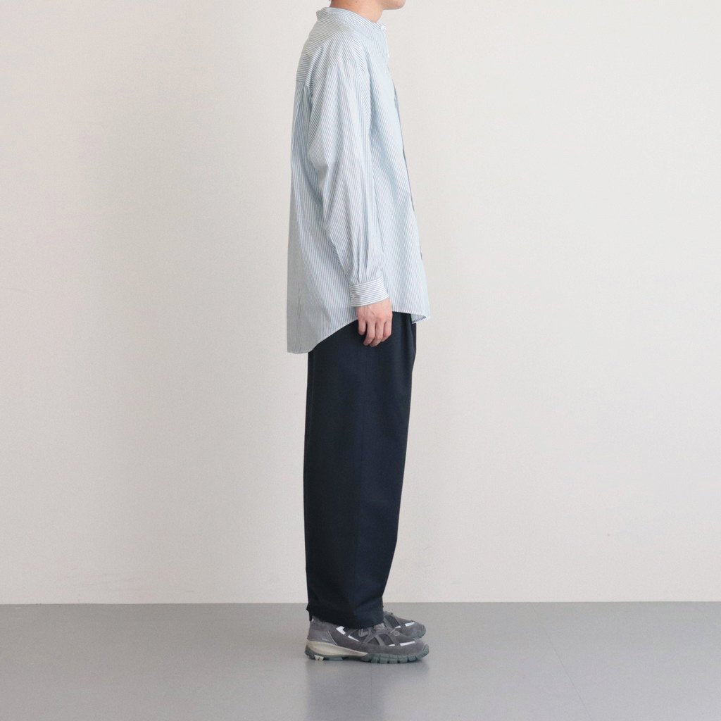 BROAD STRIPE L/S OVERSIZED BAND COLLAR SHIRT #GREEN STRIPE [GM231-50217B]