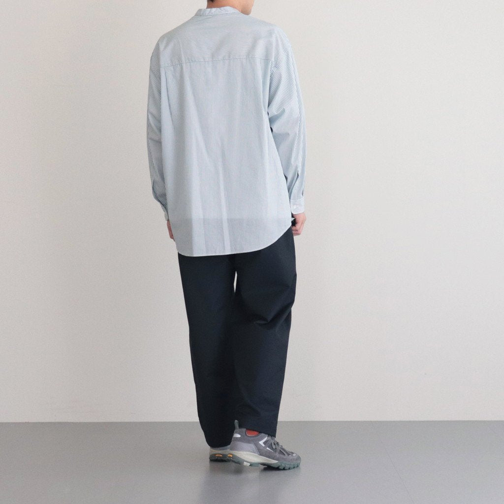 BROAD STRIPE L/S OVERSIZED BAND COLLAR SHIRT #GREEN STRIPE [GM231-50217B]