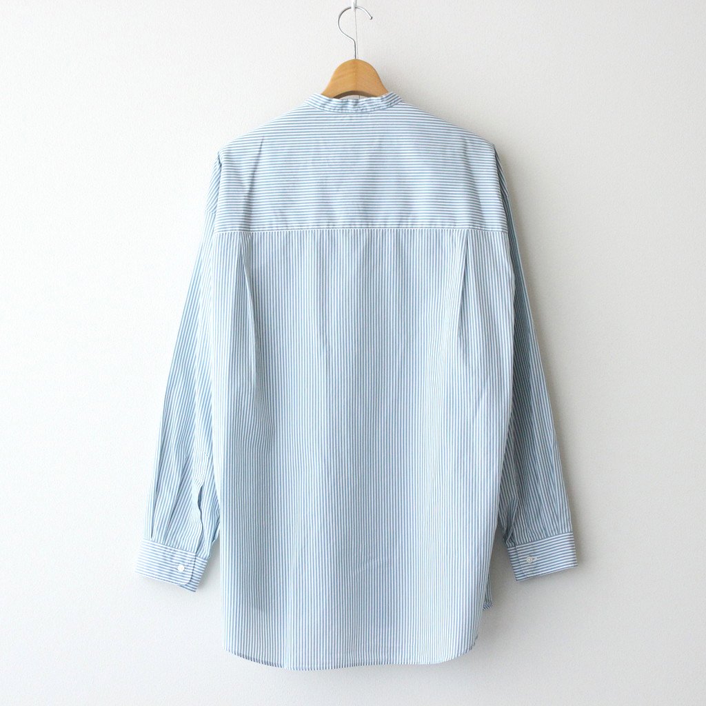 BROAD STRIPE L/S OVERSIZED BAND COLLAR SHIRT #GREEN STRIPE [GM231