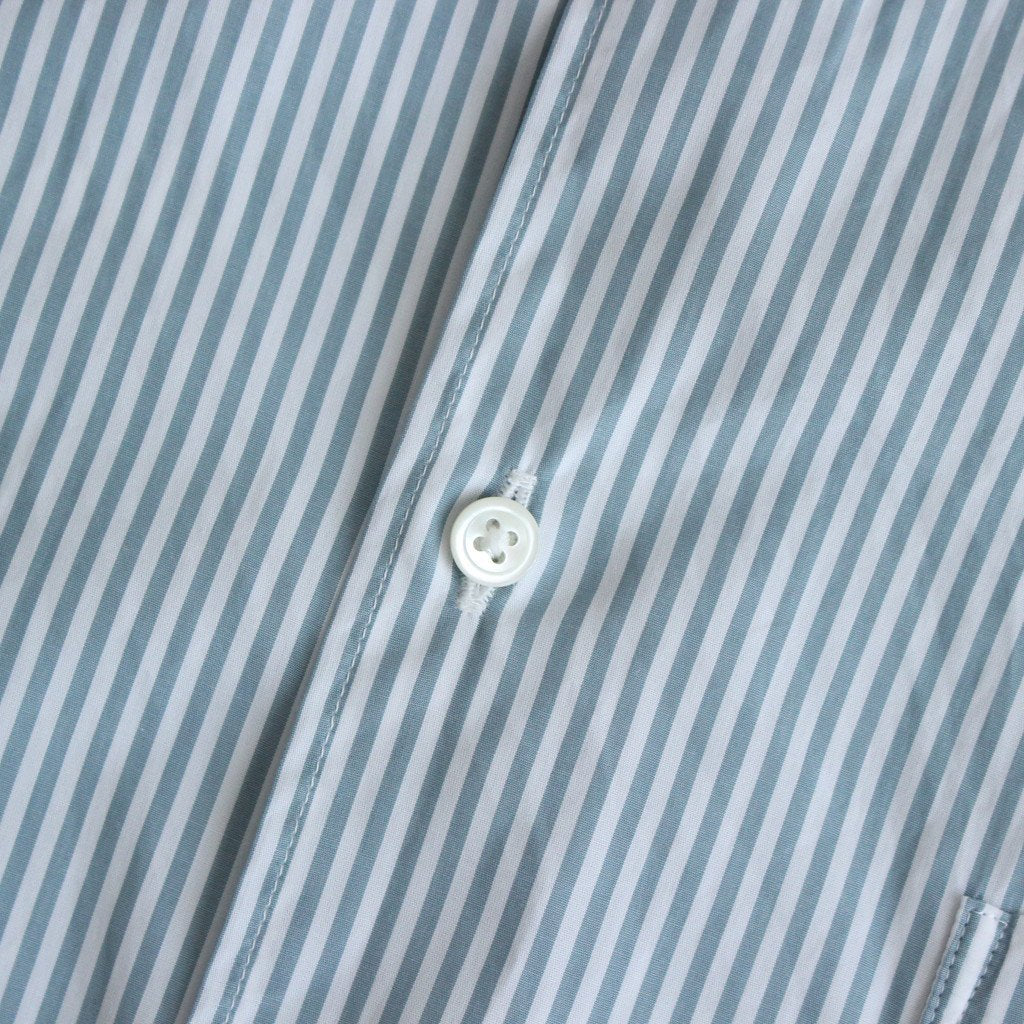 BROAD STRIPE L/S OVERSIZED BAND COLLAR SHIRT #GREEN STRIPE [GM231-50217B]