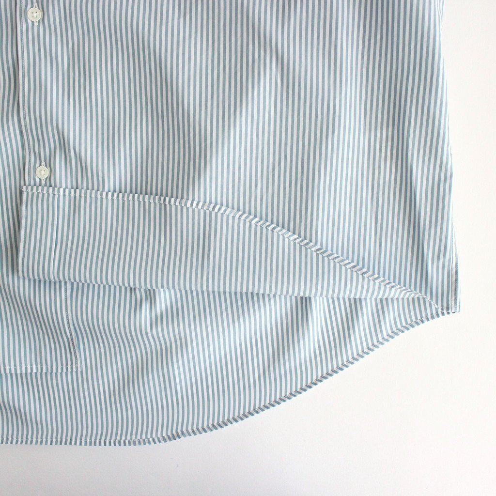 BROAD STRIPE L/S OVERSIZED BAND COLLAR SHIRT #GREEN STRIPE [GM231-50217B]