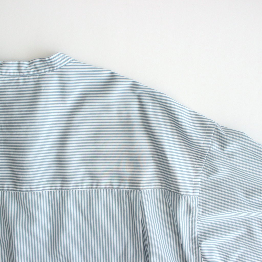 BROAD STRIPE L/S OVERSIZED BAND COLLAR SHIRT #GREEN STRIPE [GM231-50217B]