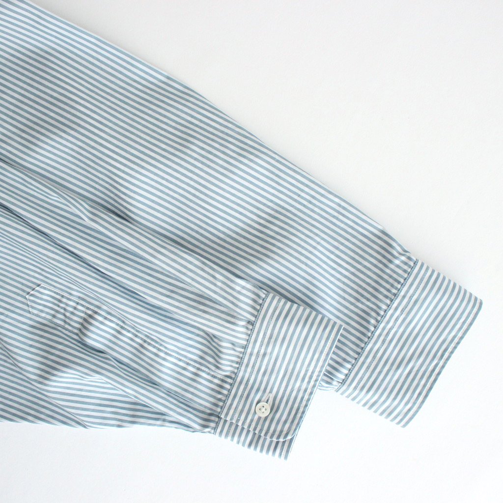 BROAD STRIPE L/S OVERSIZED BAND COLLAR SHIRT #GREEN STRIPE [GM231-50217B]